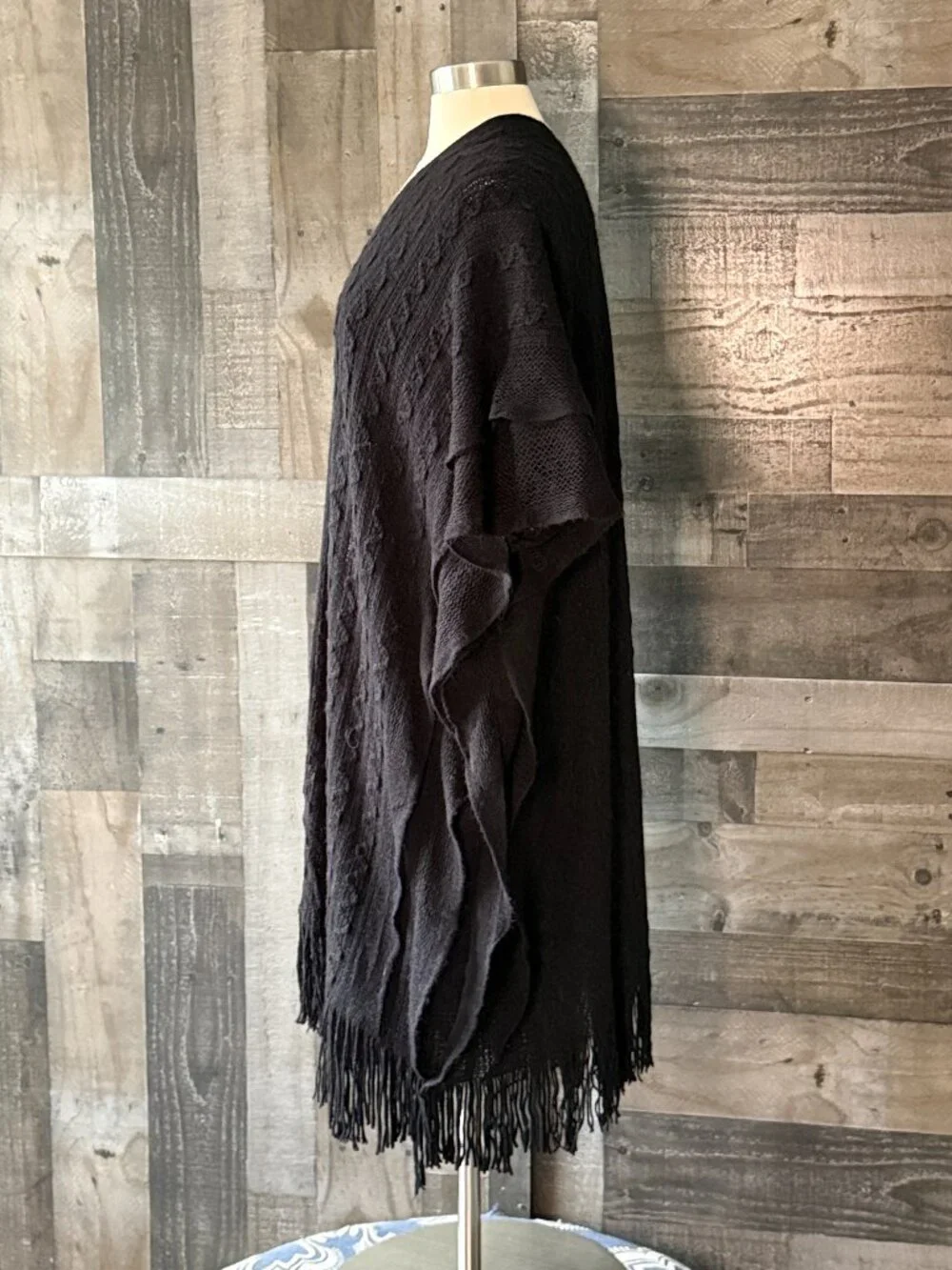 Jon & Anna black cable knit wrap lightweight fringe coastal cowgirl resortwear